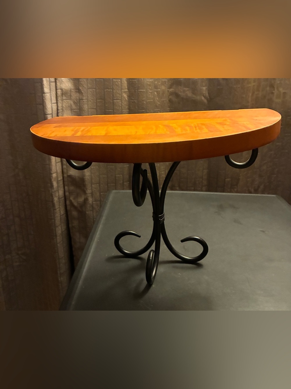 Wood and Iron Half-Moon Accent shelf - Black Base, Cherry Top
